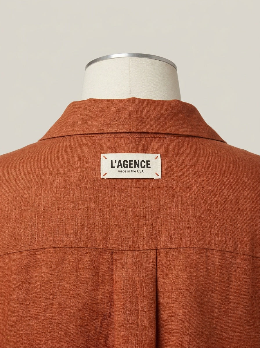 L'AGENCE Rust/Burnt Orange Linen Tunic with Lace-Up Neckline - photo 3