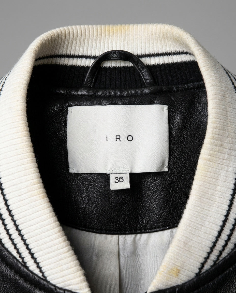 IRO FALIA Black and White Leather Bomber Jacket with Silk Sleeves - photo 3