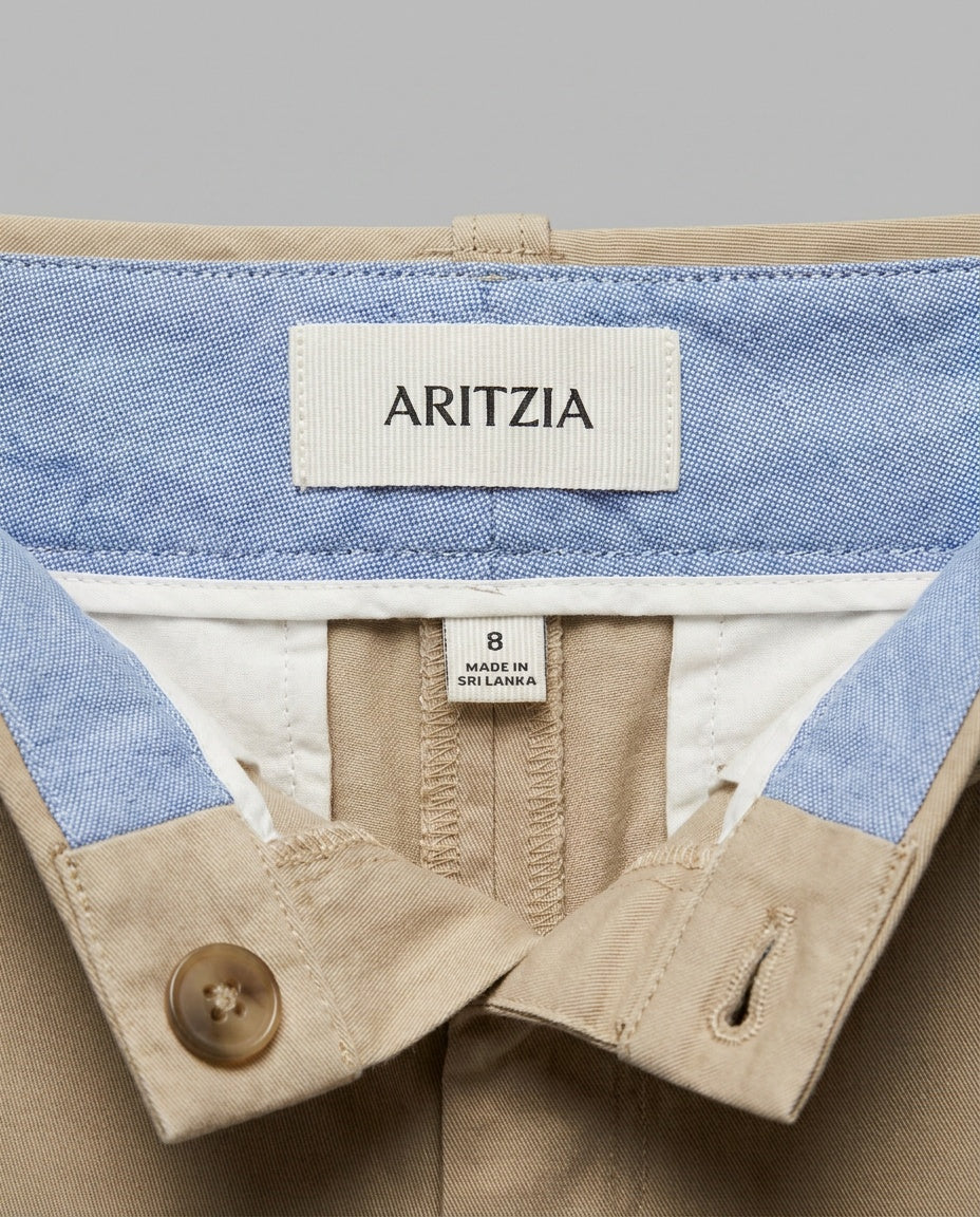 Aritzia Cropped Chino Trousers in Khaki with Blue Chambray Lining - photo 3