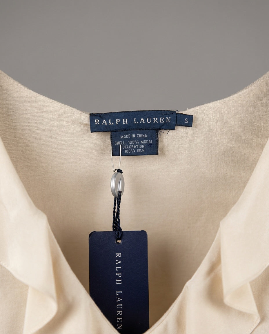 Ralph Lauren Cream Silk Ruffle-Trimmed Jersey Top - photo 3