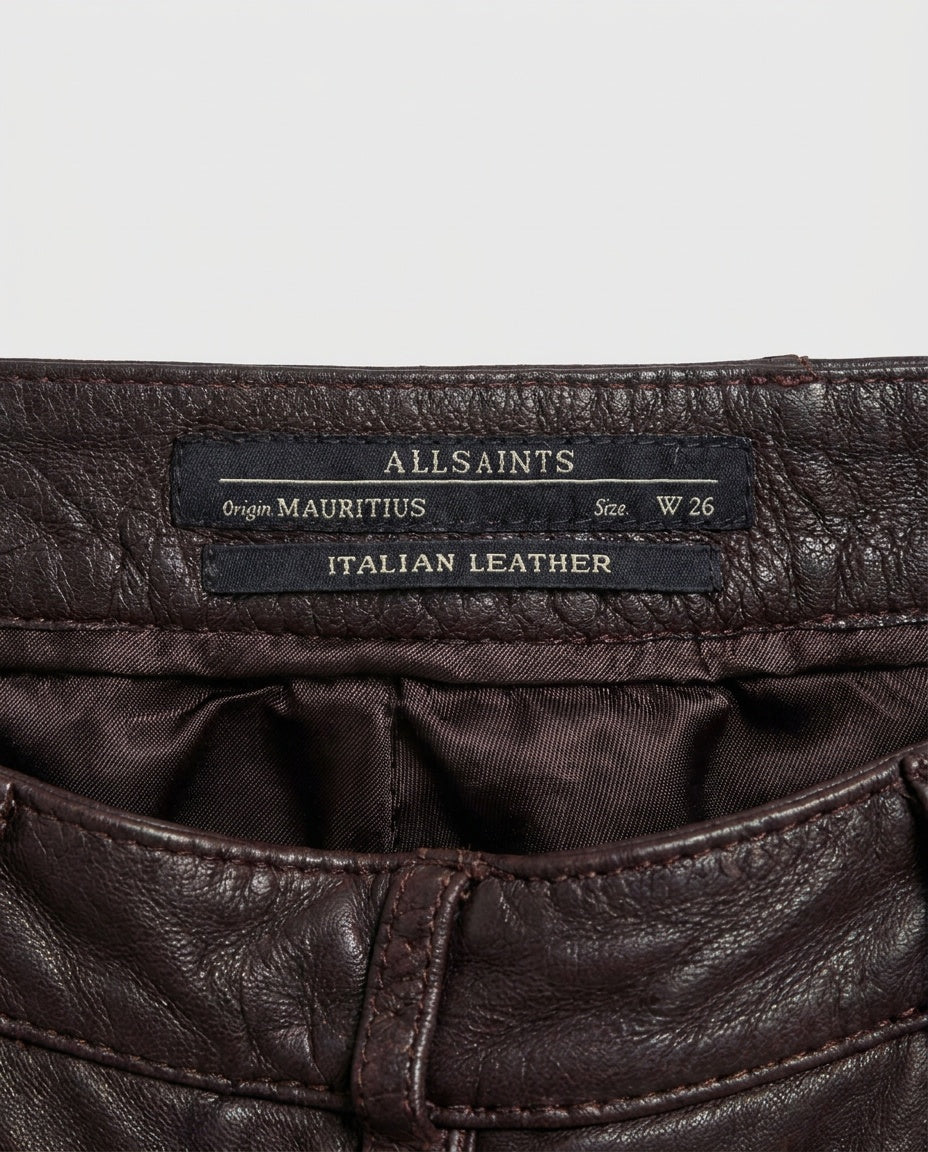 AllSaints Dark Burgundy Italian Leather Moto Trousers W26 - photo 3