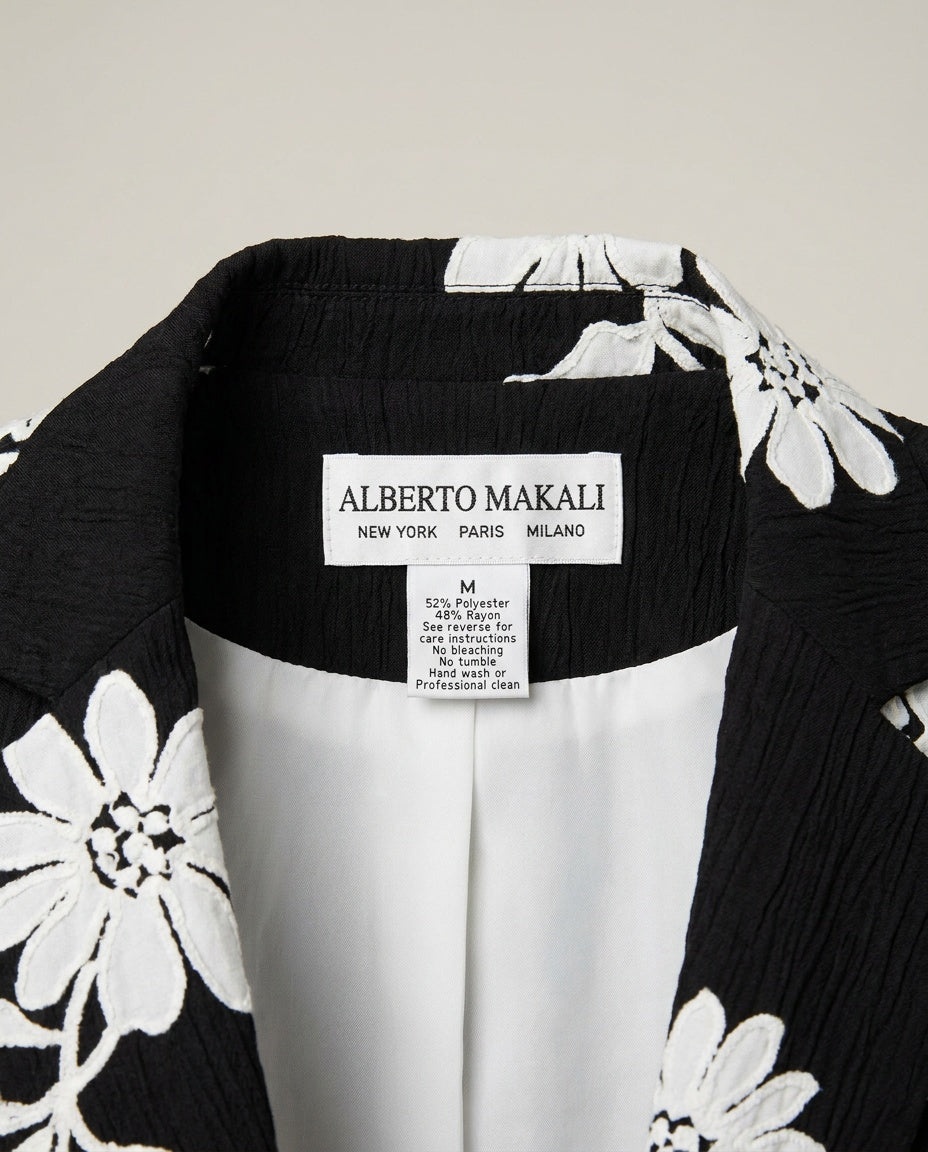 Alberto Makali Black Crinkle Fabric Blazer with White Floral Appliqué - photo 3