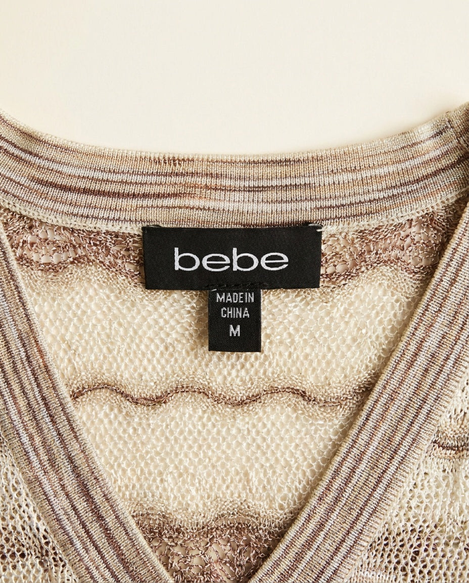 bebe Knit Maxi Dress with Horizontal Stripes and Open-Knit Texture - photo 3
