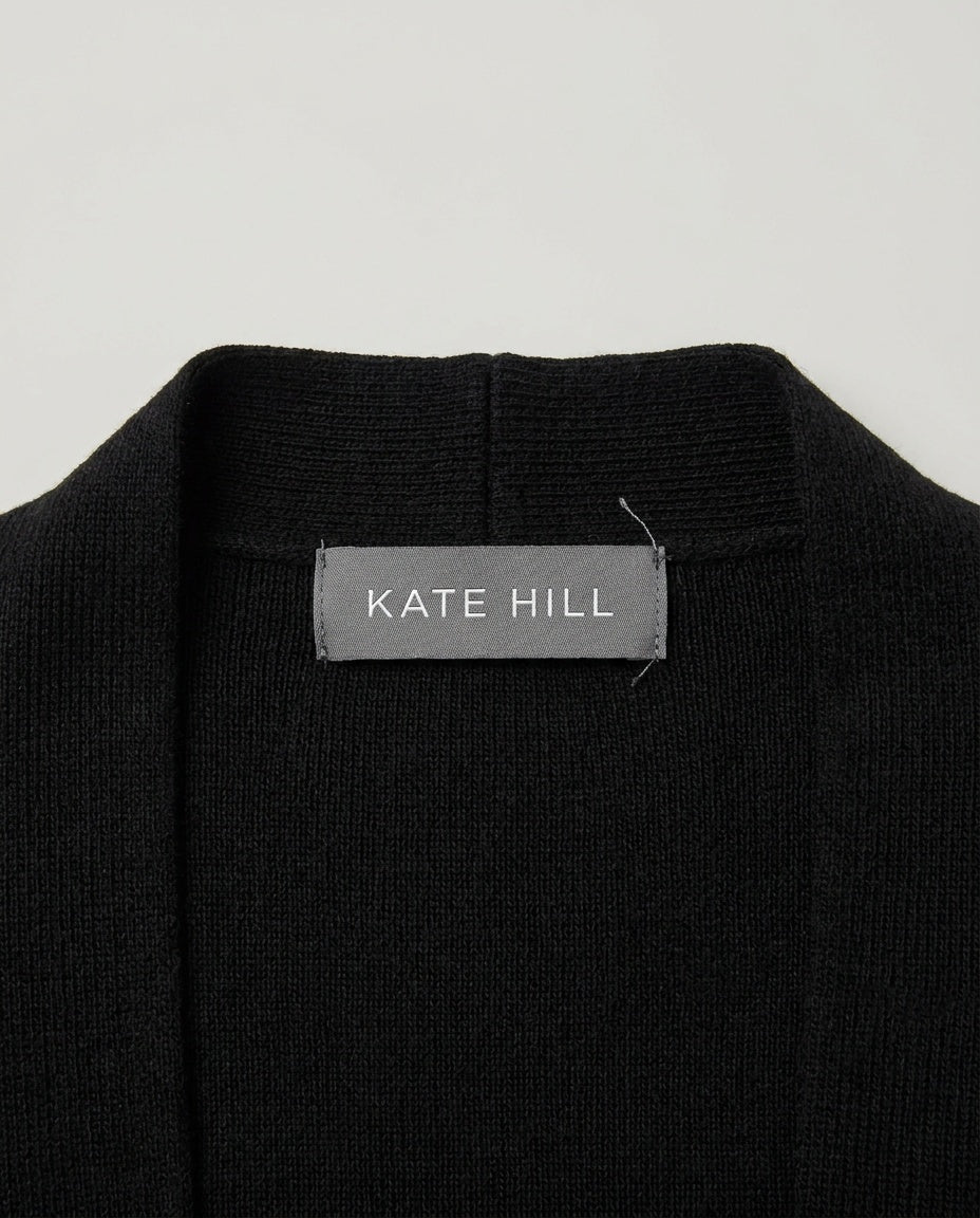 KATE HILL Black Fine Knit Cardigan with Scalloped Hem - photo 3