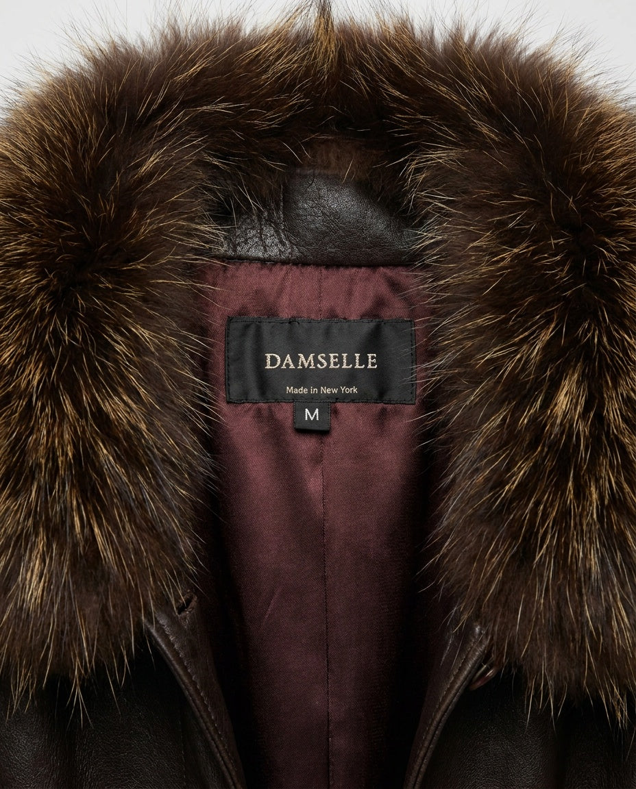 Damselle 1970s-1980s Dark Brown Leather Coat with Fur Collar - photo 3