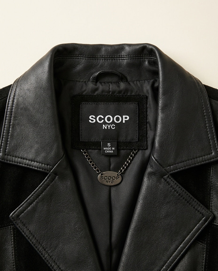 SCOOP NYC Black Leather and Suede Patchwork Jacket - photo 3