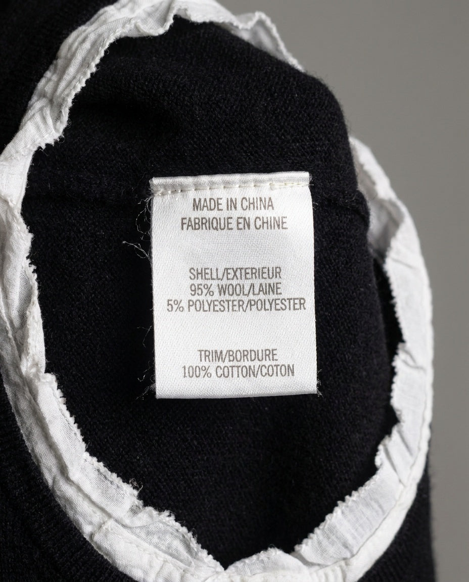 Black Wool-Blend Knit Top with White Contrast Trim - photo 3
