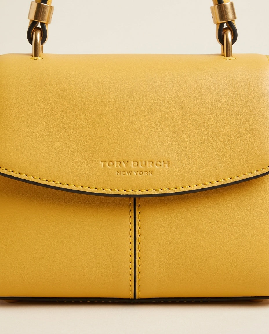 Tory Burch Mini Structured Top-Handle Crossbody Bag in Yellow with Black Edge Trim and Gold Hardware - photo 3