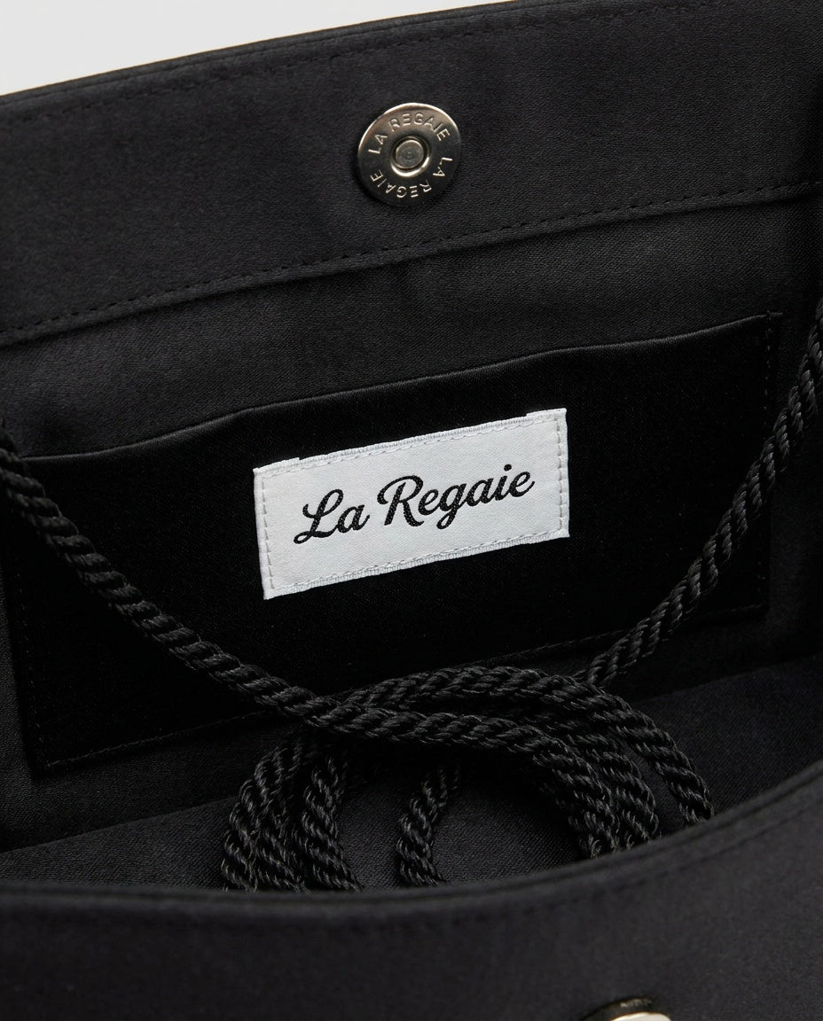 La Regaie Black Satin Evening Clutch with Rigid Frame and Braided Strap - photo 3
