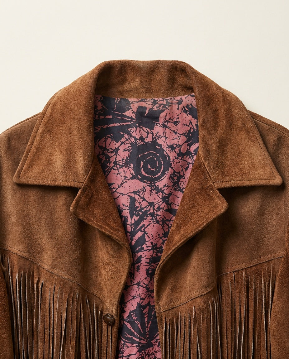 1970s Suede Fringe Jacket with Abstract Floral Lining - photo 3