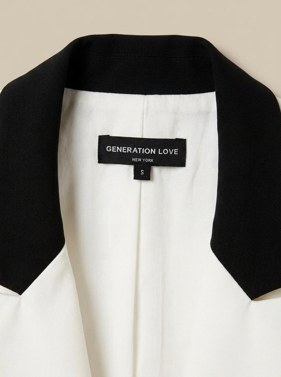Generation Love Off-White Double-Breasted Tuxedo Blazer with Black/Navy Contrast - photo 3