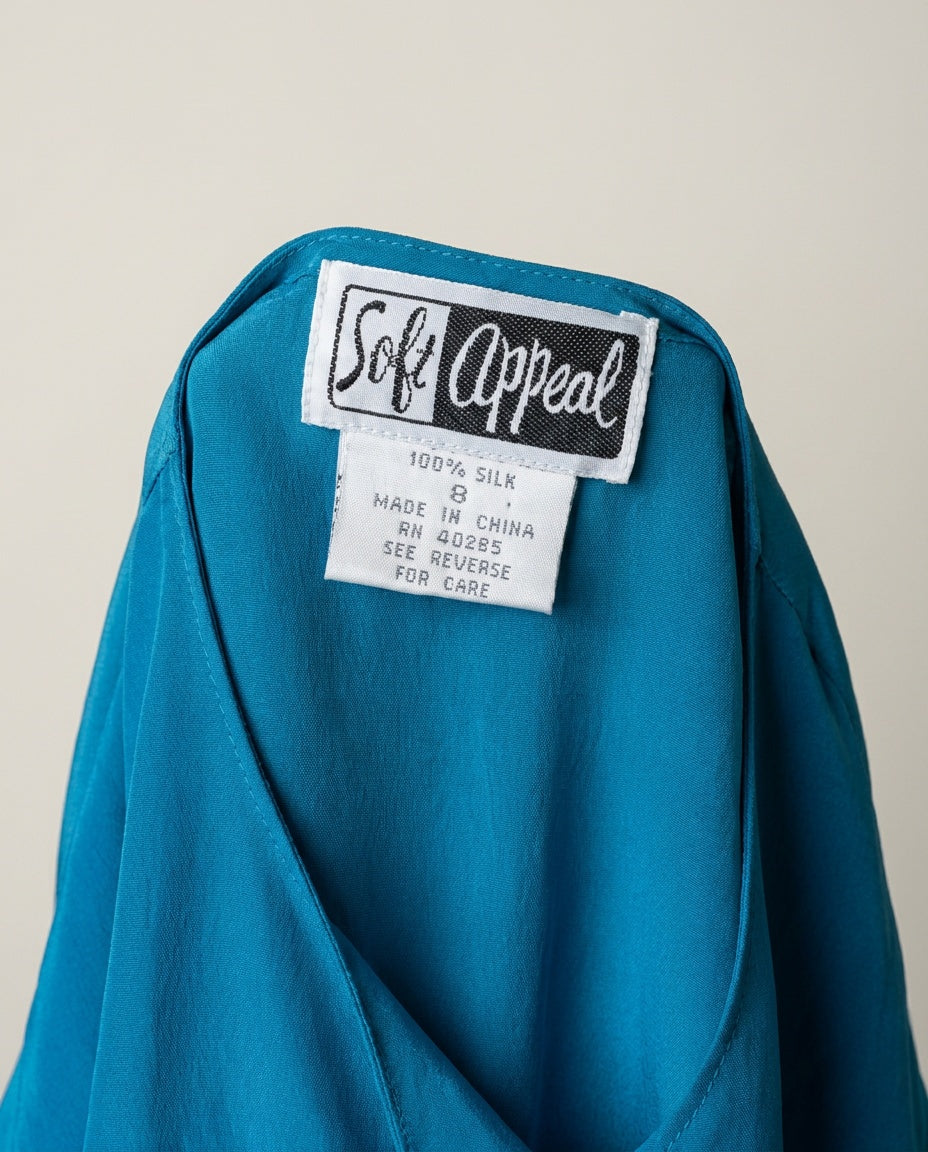Soft Appeal Teal Silk Blouse with Back Button Closure and Peplum Waist - photo 3