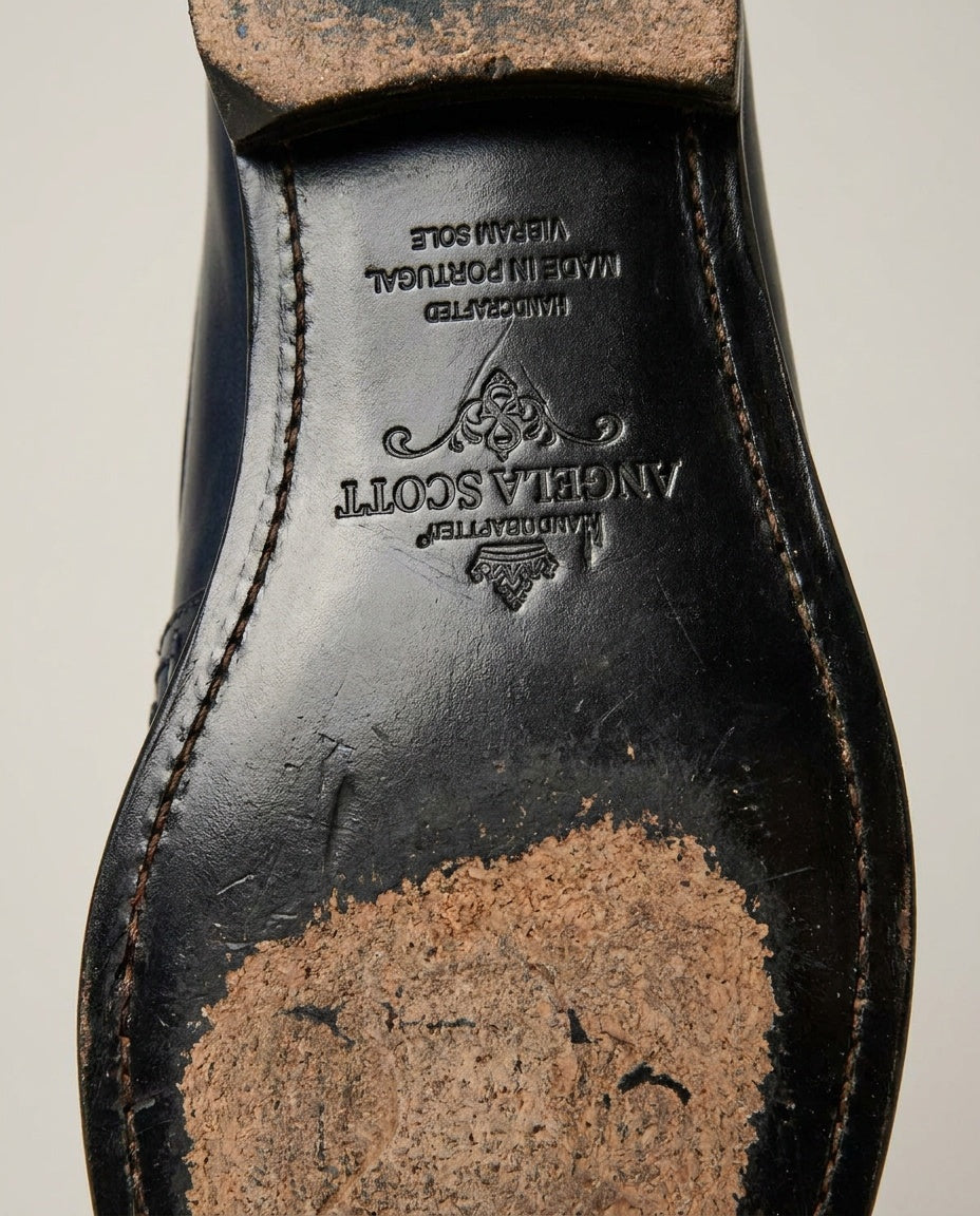 Navy Blue High-Gloss Penny Loafer with Brogue Details from The Office of Angela Scott - photo 3
