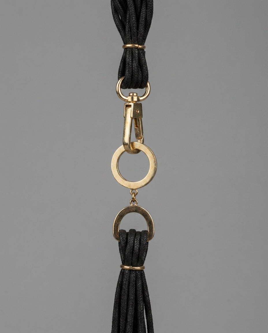 Multi-Strand Black Cord Bib Necklace with Gold-Tone Tube Bars - photo 3