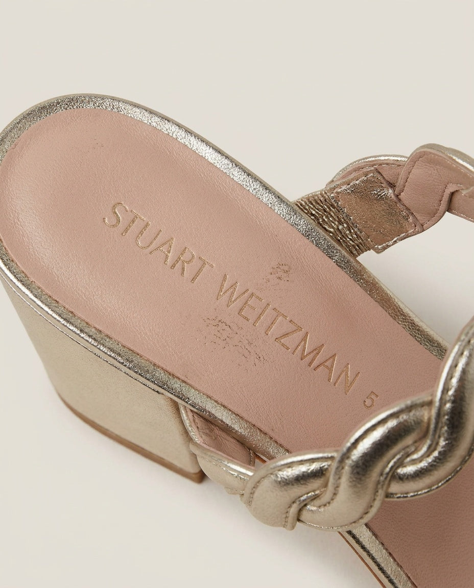 Stuart Weitzman Metallic Block-Heel Slide Sandal, Gold/Champagne, Size 5 - photo 2