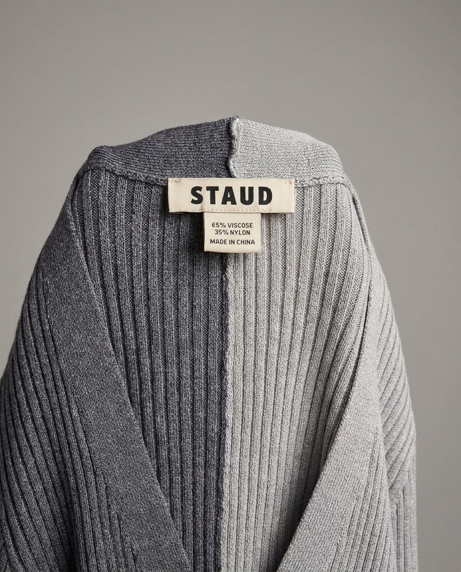 STAUD Two-Tone Ribbed Knit Maxi Dress in Dark Grey & Light Grey - photo 3