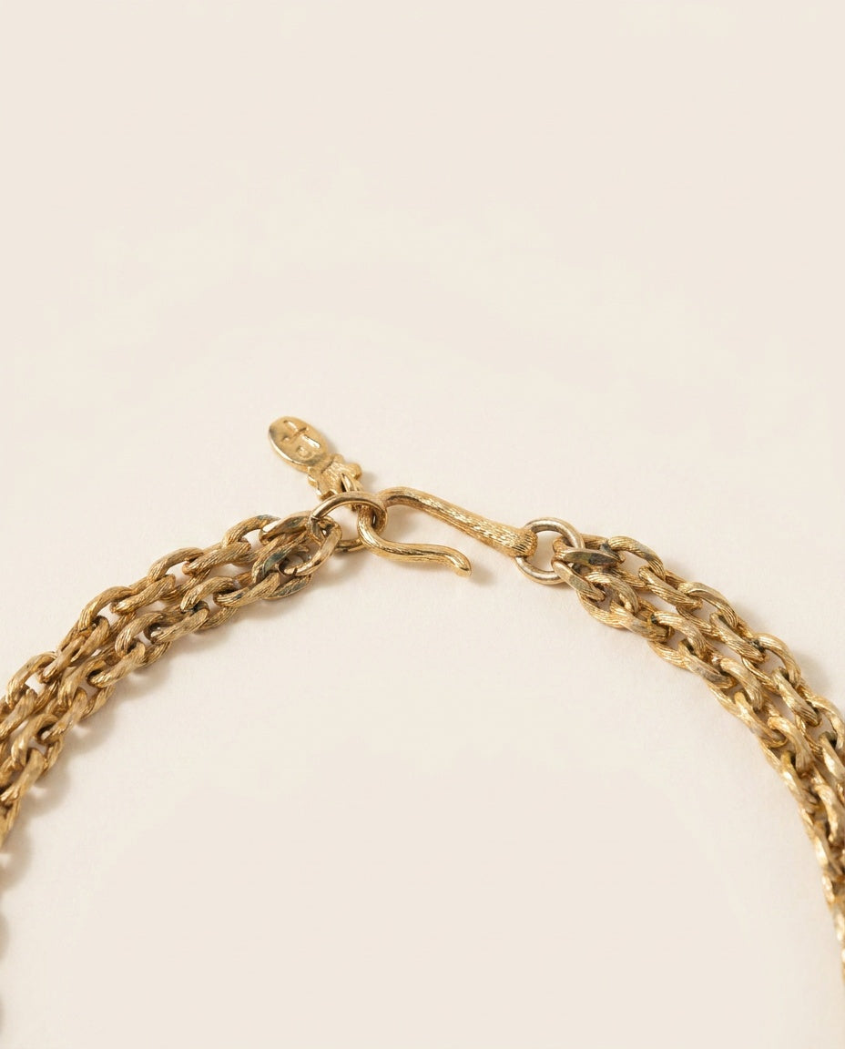 Gold-Tone Double Rope Statement Necklace with Double Cone Pendants and Cabochon Stones - photo 3