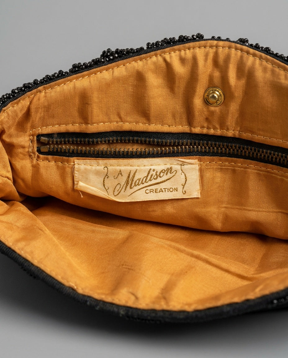Black Seed-Beaded Evening Clutch with Gold-Lined Interior - A Madison Creation - photo 3