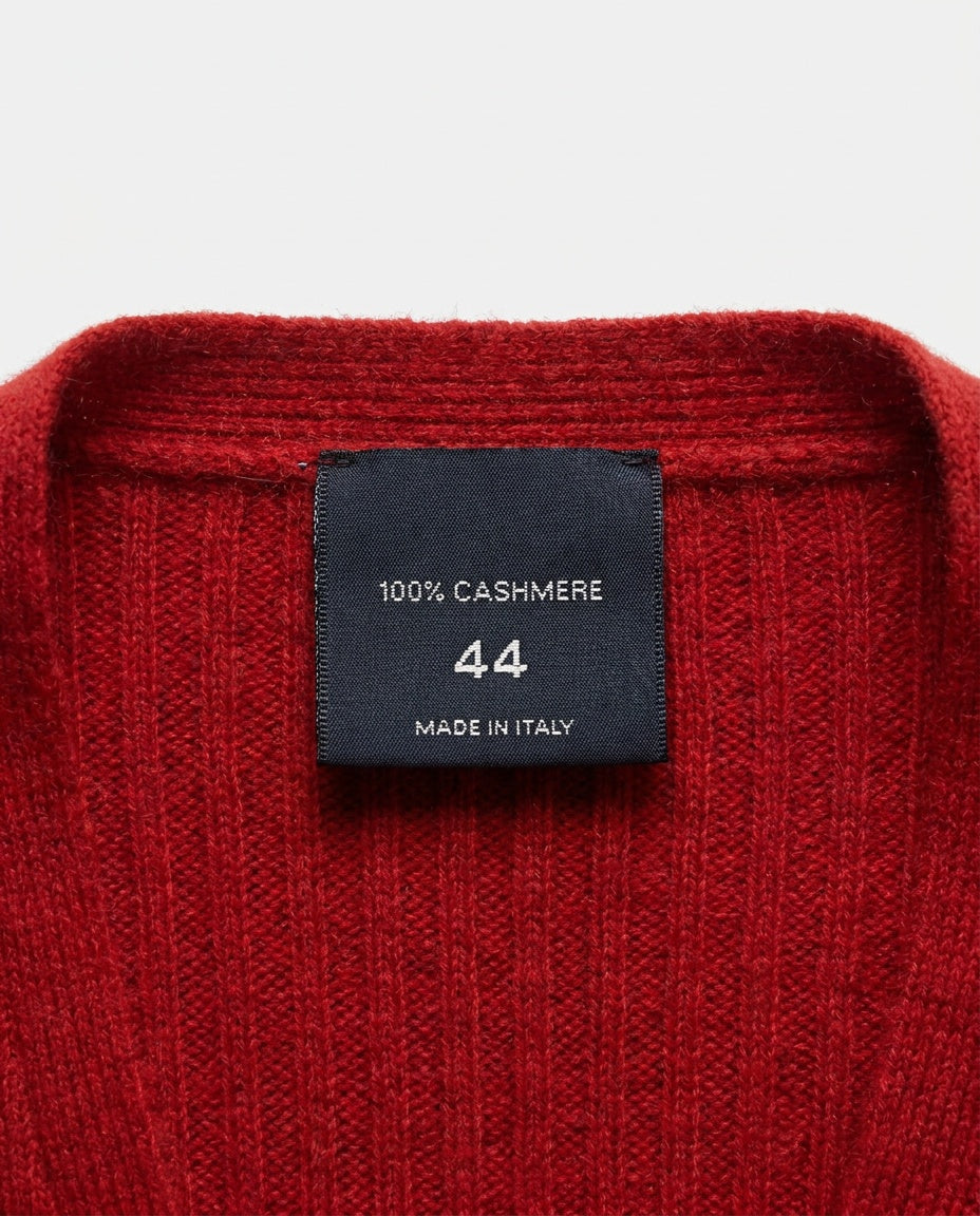 Solid Red Ribbed Cashmere Cardigan - photo 3