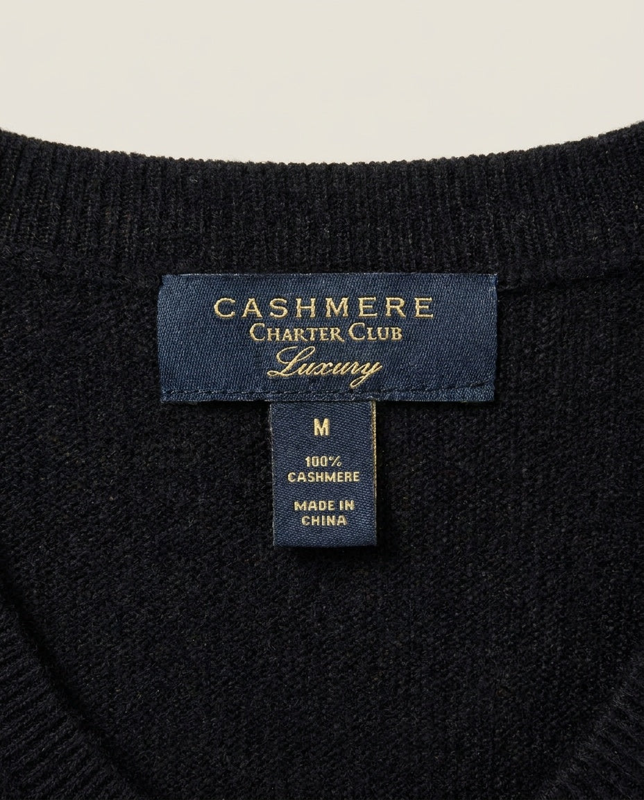 Charter Club Black/Navy V-Neck Cashmere Pullover Sweater - photo 3
