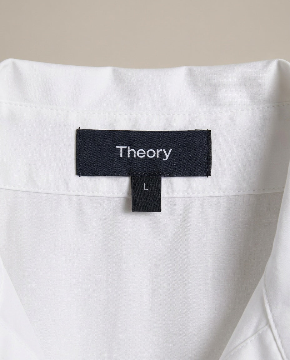 Theory White Sleeveless Collared Bib-Front Tunic Blouse in 72% Cotton/23% Nylon/5% Spandex - photo 3