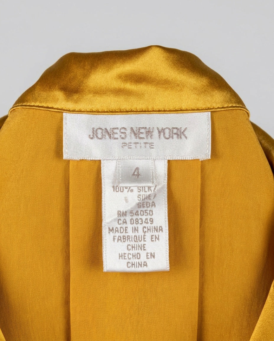 JONES NEW YORK Petite Golden Yellow Satin Blouse with Pintuck Bib - photo 3
