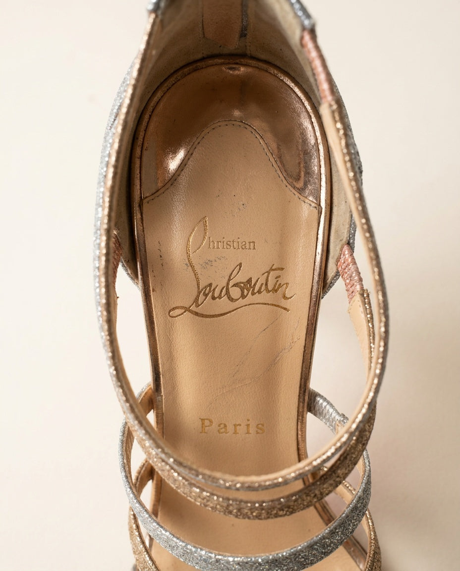 Christian Louboutin Silver & Gold Glitter Strappy Stiletto Sandals - photo 3