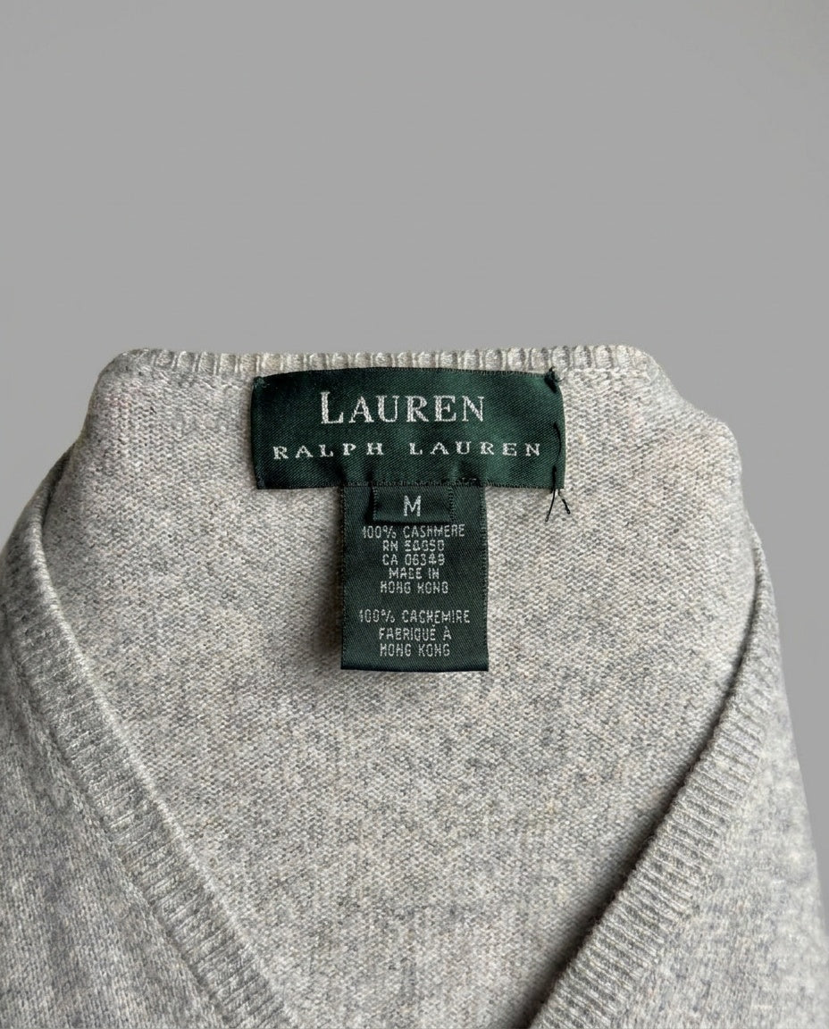 Ralph Lauren Heather Gray Cashmere V-Neck Cardigan with Dark Green Label - photo 3