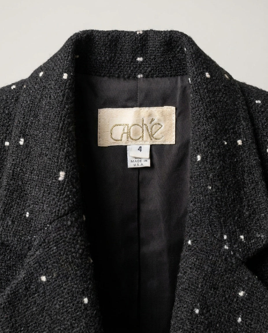 Cache 1980s Double-Breasted Blazer in Textured Boucle with White Dot Pattern - photo 3