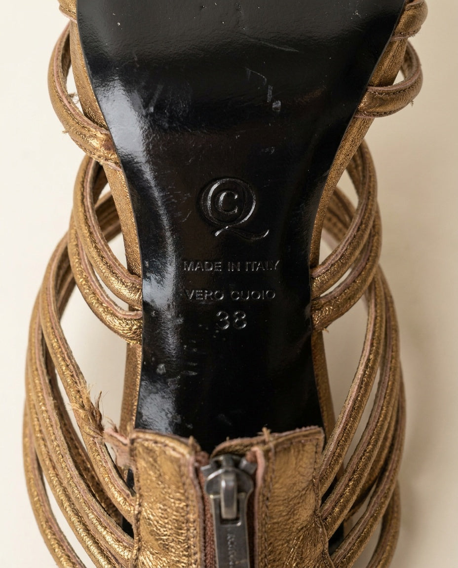 Alexander McQueen Bronze/Gold Metallic Strappy Stiletto Heel Sandals - photo 3