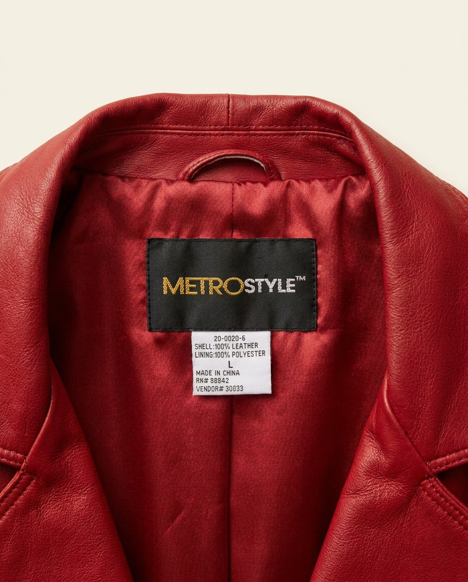 METROSTYLE Red Full-Length Leather Duster Coat with Red Polyester Lining - photo 3