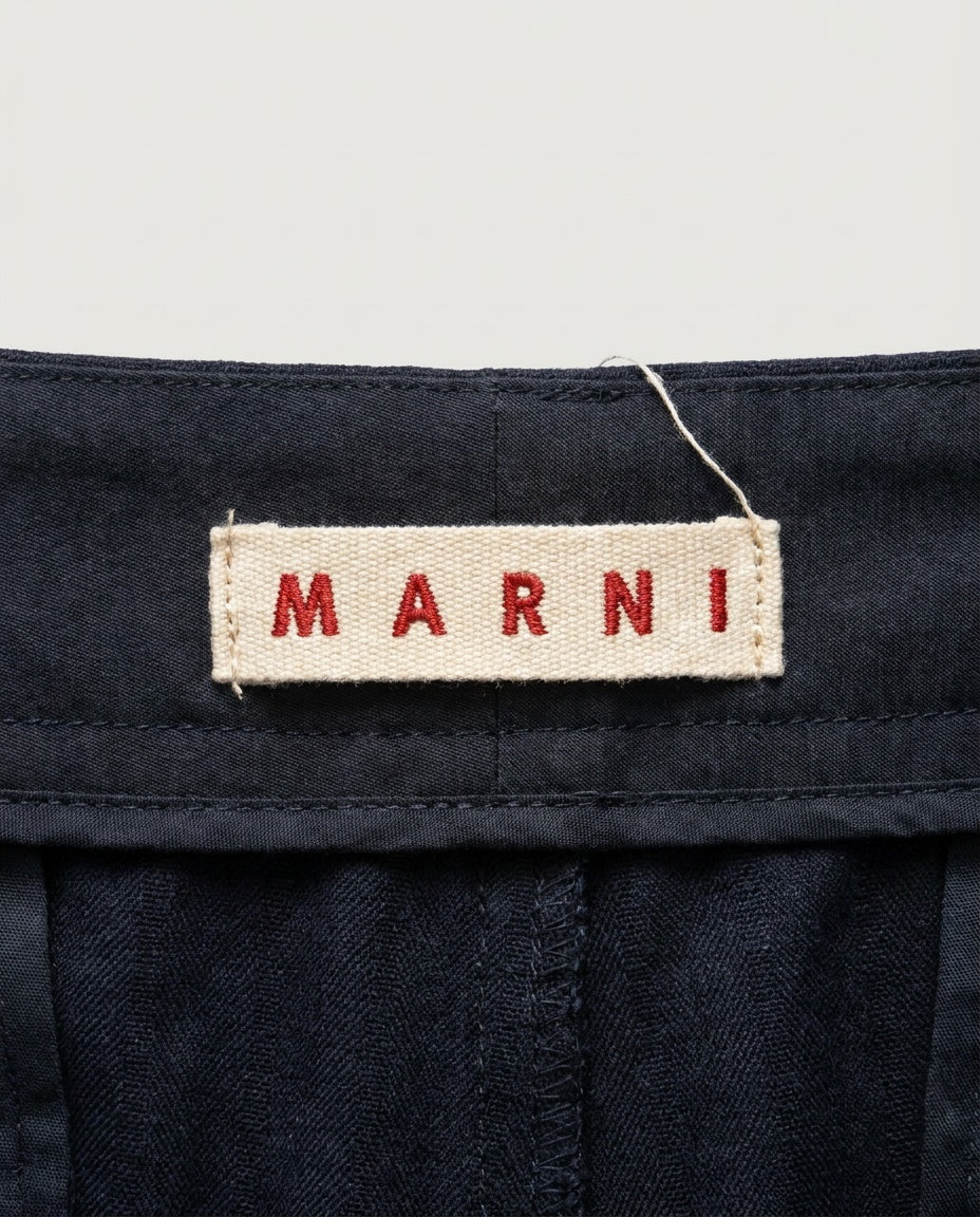 Marni Navy Tonal Pinstripe Wide-Leg Cropped Trousers - photo 3