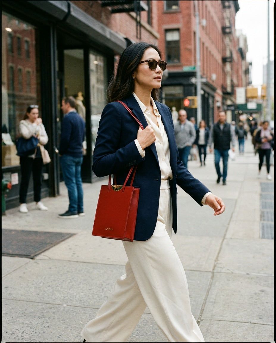 FLORIAN Structured Mini Tote in Red with Gold Hardware - photo 3