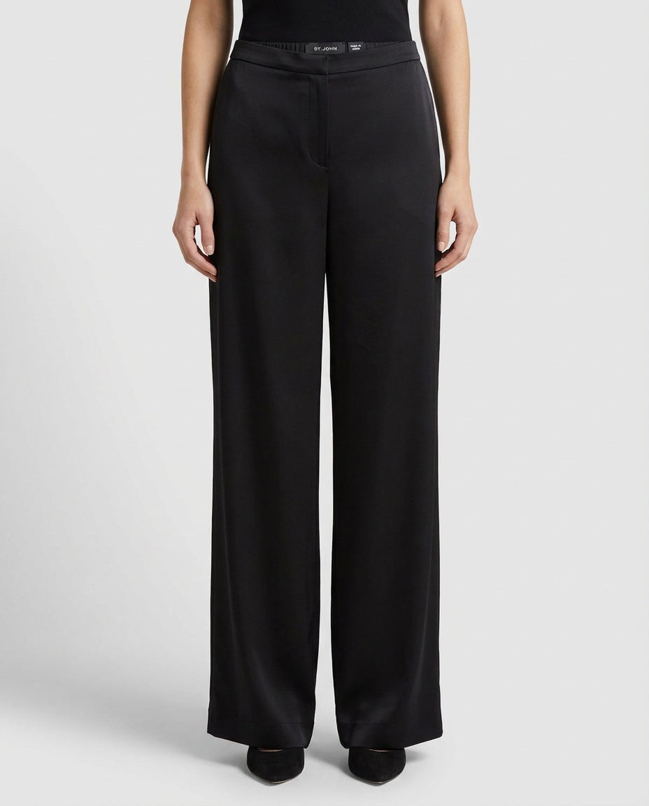 St. John Black Wide-Leg Pull-On Trousers with Hybrid Waistband - photo 4