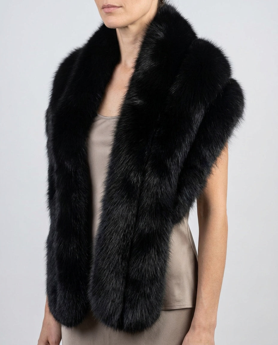 Black Fox Fur Stole - Long Narrow Silhouette with Dense Guard Hairs - photo 4