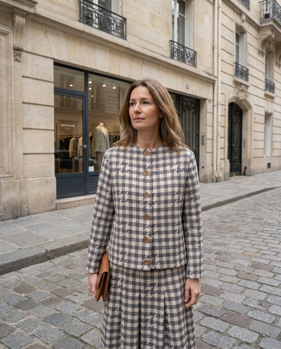 Giorgio Armani Wool-Blend Houndstooth Jacket & Midi Skirt Suit Set - photo 4
