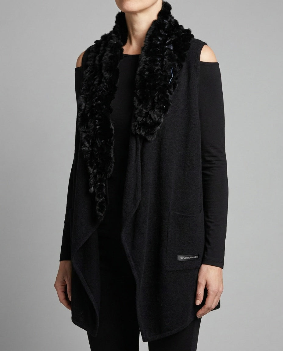 Black Cashmere Vest with Fur Trim - photo 4