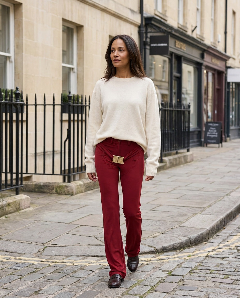 Dolce & Gabbana Deep Red Low-Rise Flared Trousers with Attached Belt/Sash - photo 4