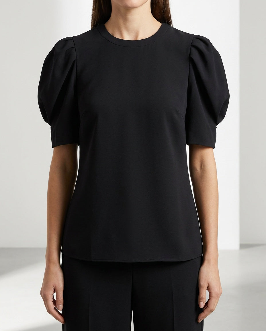 A.L.C. Black Puff-Sleeve Blouse in 63% Triacetate / 37% Polyester - photo 4
