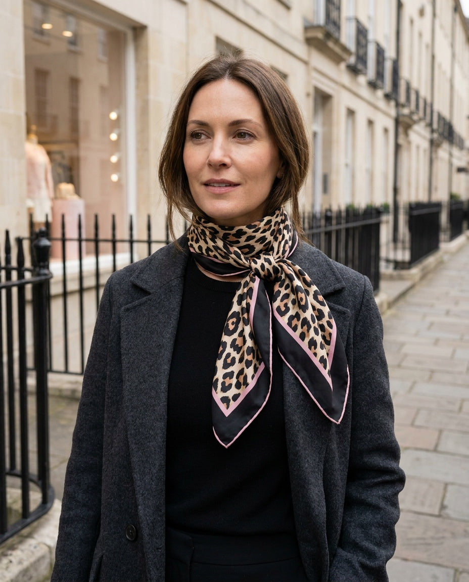 Kate Spade New York Leopard Silk Square Scarf with Black and Pink Borders - photo 3