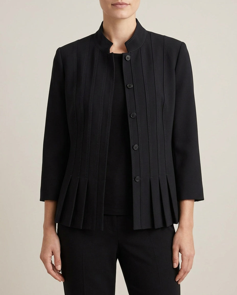 Lafayette 148 New York Structured Blazer Jacket with Mandarin Collar & Pleated Hem - photo 4