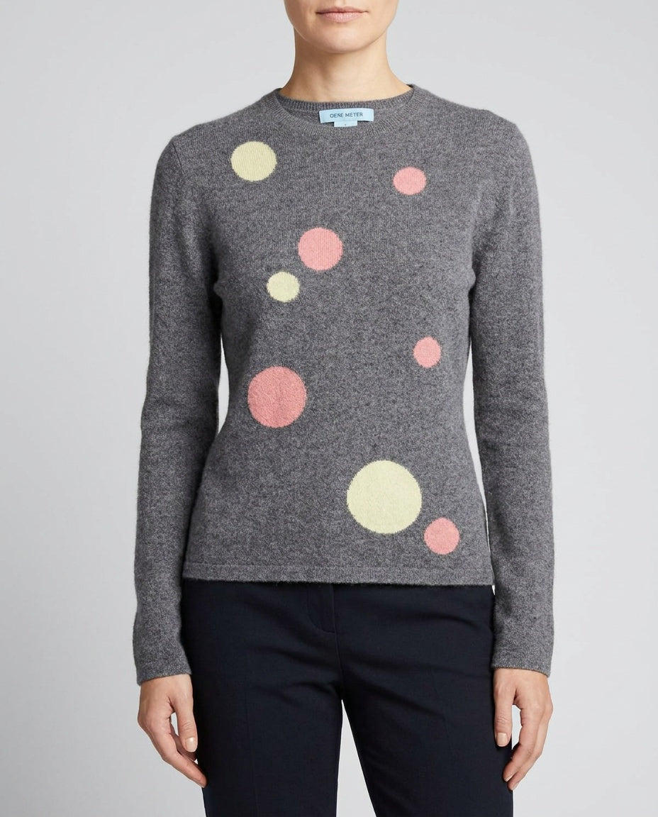 GENE MEYER Heathers Grey Cashmere Crewneck Sweater with Intarsia Circle Motifs - photo 4