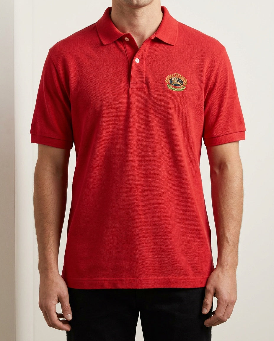 Burberrys Red Piqué Polo Shirt with Embroidered Crest - photo 4
