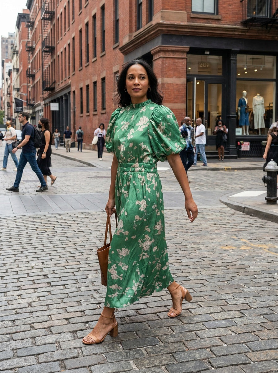 Sea New York Floral Silk Midi Dress with Puff Sleeves - photo 4