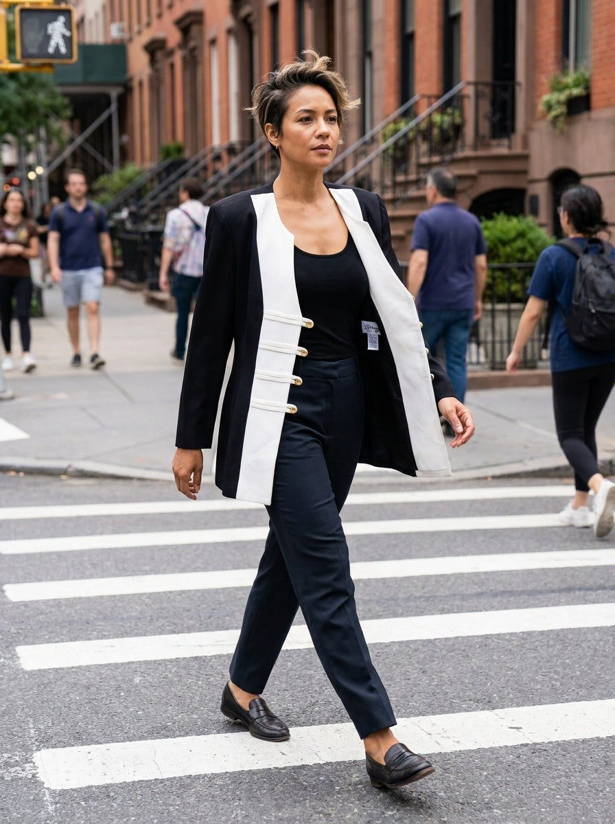 D.J. Summers Black and White Color-Block Blazer (1980s) - 57% Rayon / 43% Acetate - photo 4