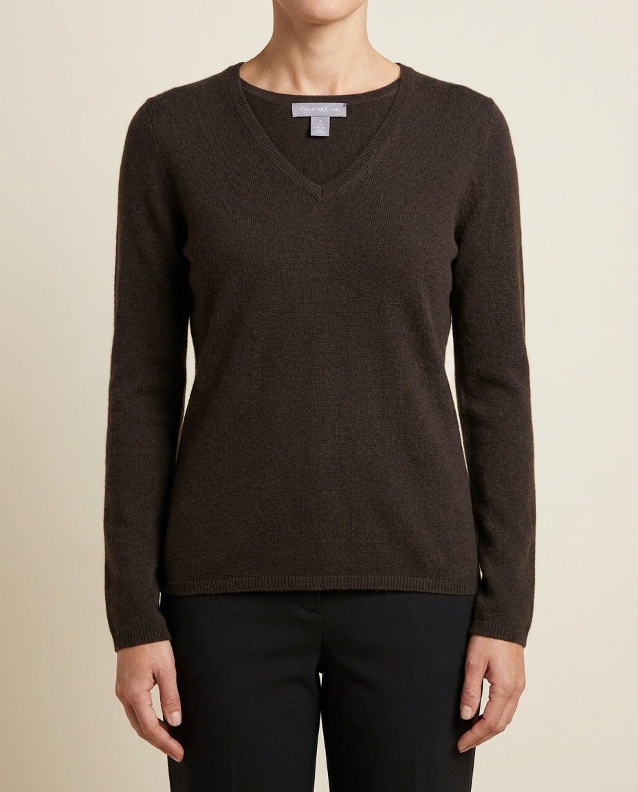 Charter Club Dark Brown V-Neck Cashmere Pullover Sweater Size S - photo 4