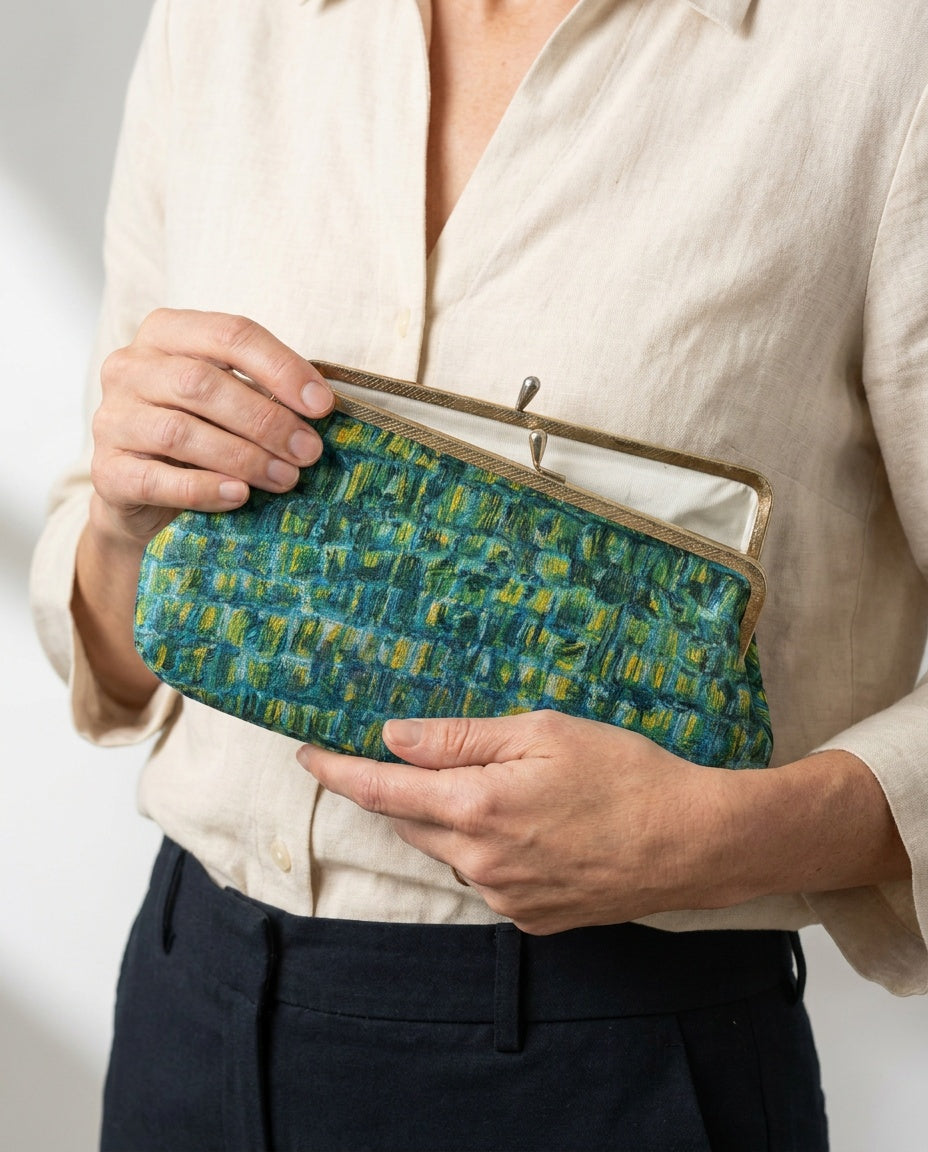 Multicolor Abstract Brushstroke Fabric Clutch with Gold-Tone Kiss-Lock Frame - photo 3