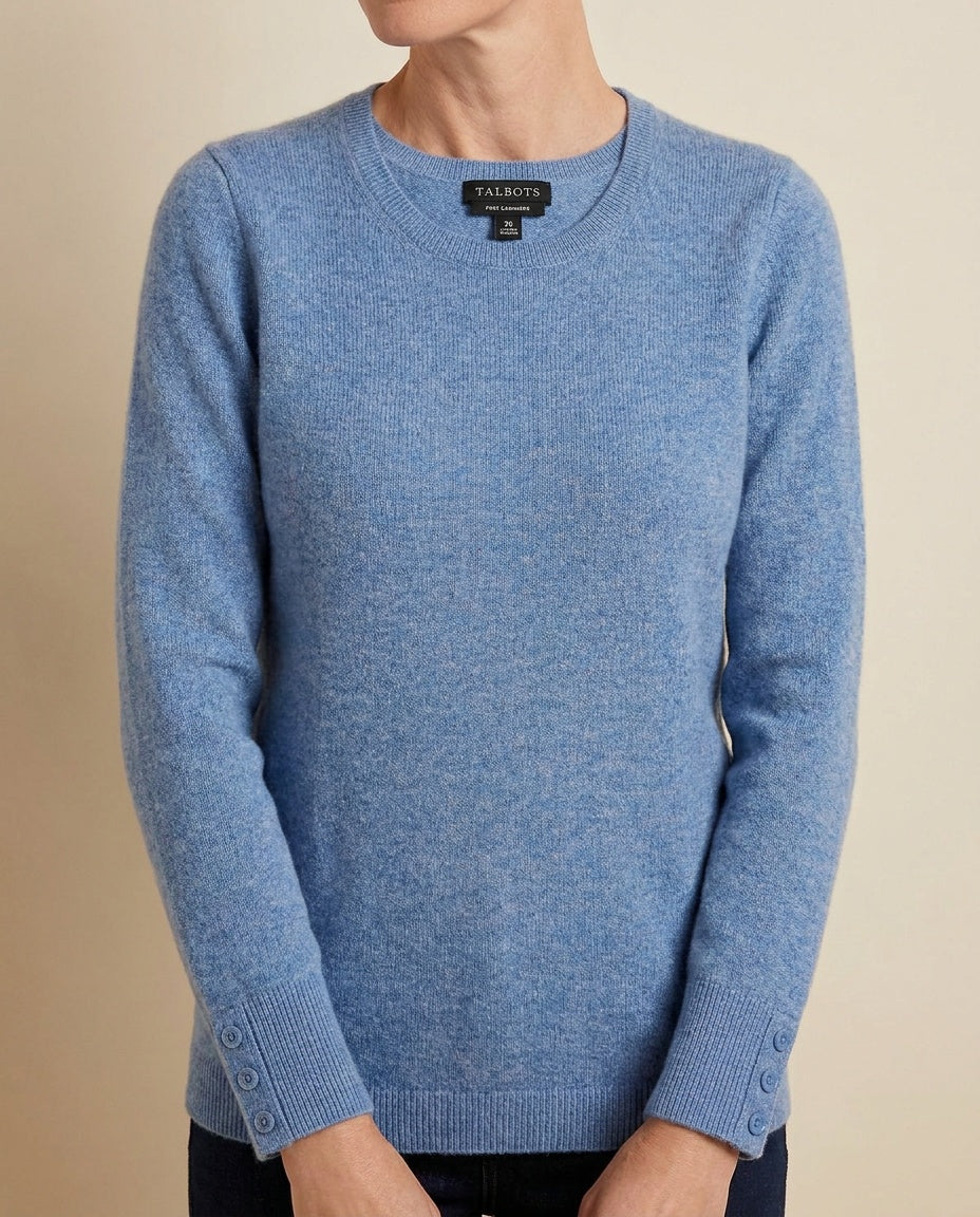 Talbots Crewneck Cashmere Pullover Sweater in Heathered Medium Blue - photo 4