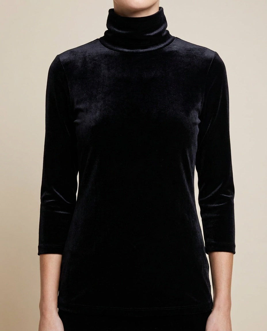 L'Agence Black Stretch Velvet Turtleneck Top - photo 4