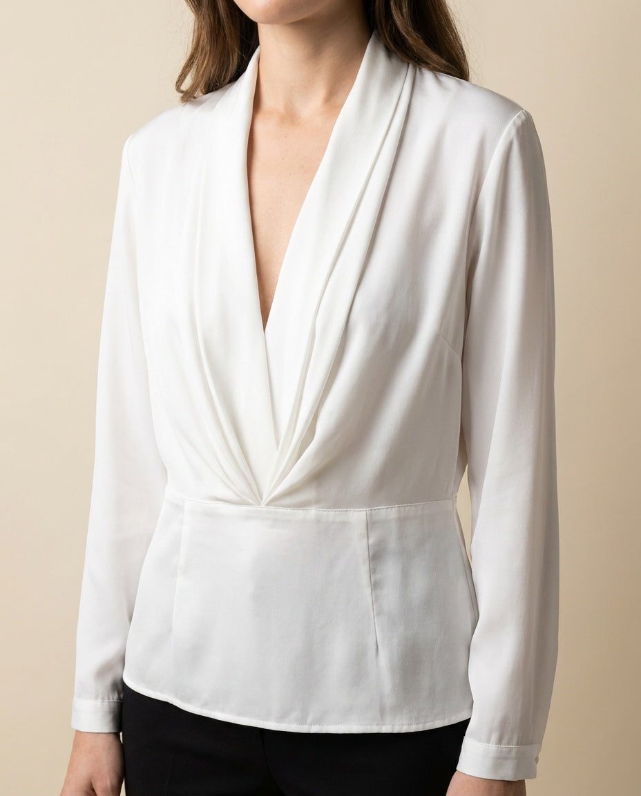 Michelle Stuart Draped Long-Sleeve Blouse with Satin Band - 1980s Polyester - photo 4